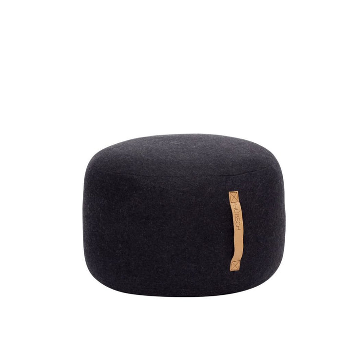 Black Pouf with Leather Strap - small