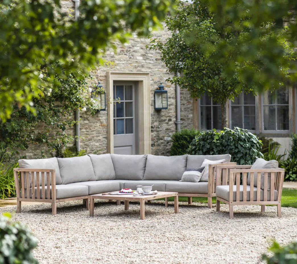 Acacia Wood White Outdoor Corner Sofa Porthallow Corner Outdoor