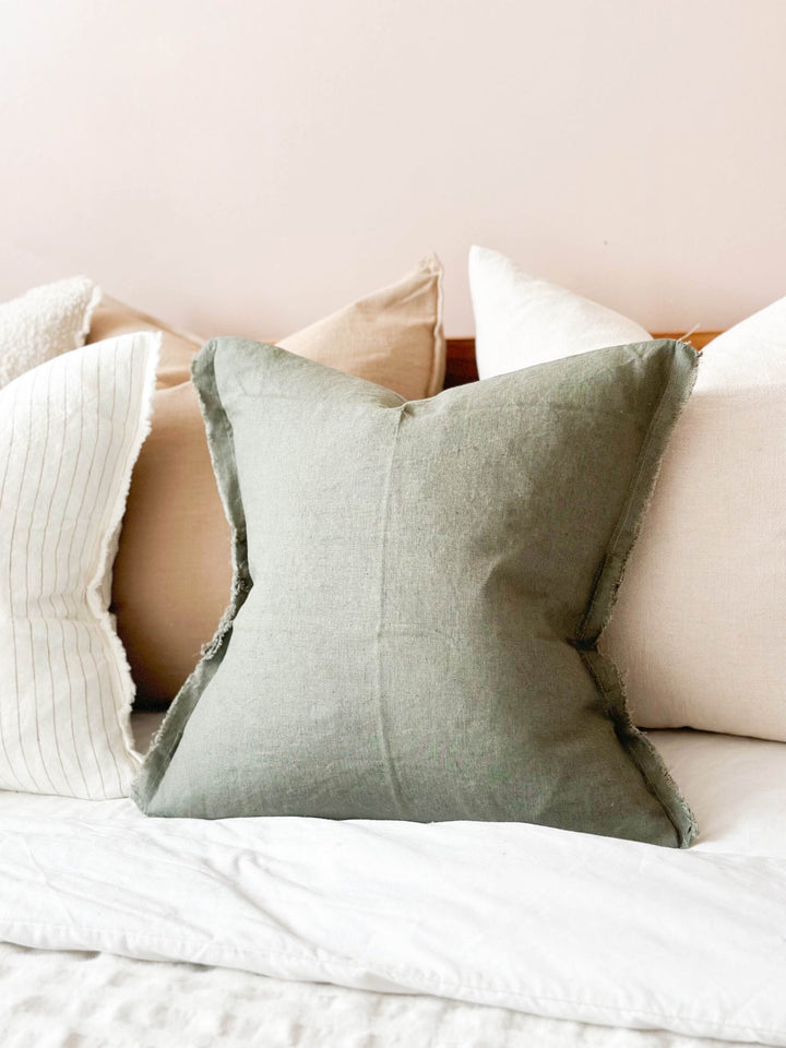 Esme Khaki Green Linen Cushion 53x53