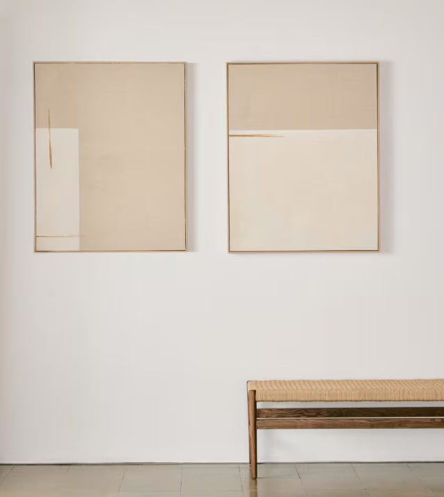 Salin painting - vertical beige linen stripe 80 x 100 cm