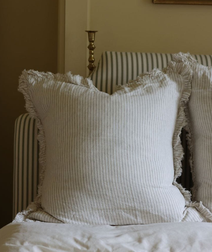 Hallie Natural Beige Stripe Ruffle Cushion 65x65cm