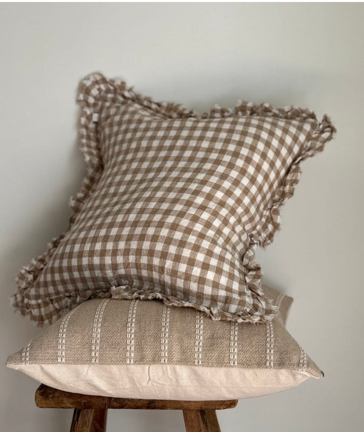 Hallie Light Brown Gingham Cushion 45x45