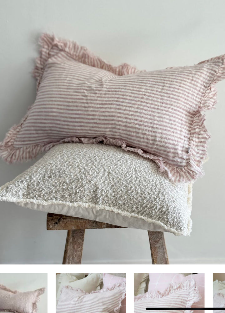 Hallie Pink Stripe Ruffle Cushion 50x30cm
