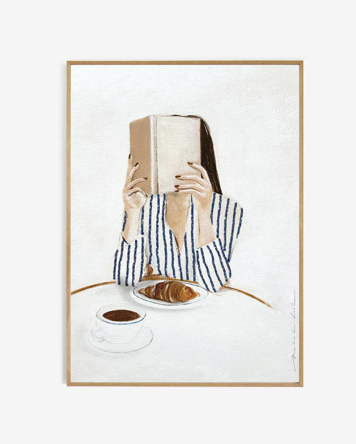 Femme avec livre, blue 30x40