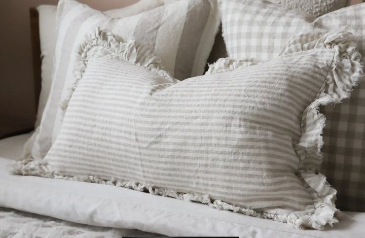 Hallie Natural Stripe Ruffle Cushion