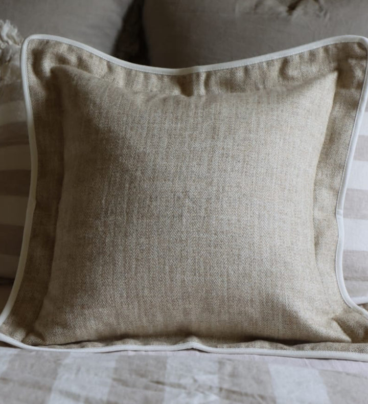 Tia Beige Herringbone Cushion