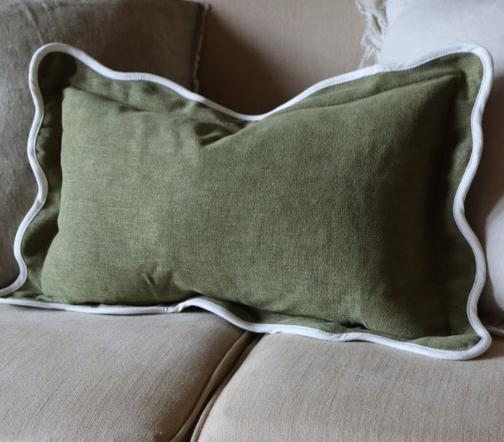 Chloe Olive Scalloped Edge Cushion