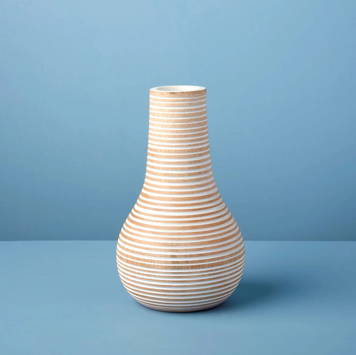 White Striped Mango Wood Bulb Vase