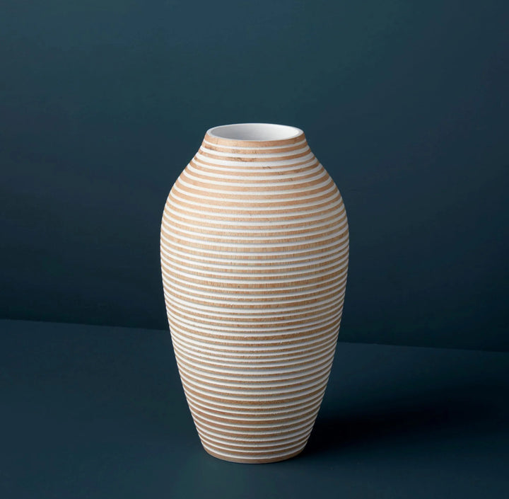 White Striped Mango Wood Classic Vase