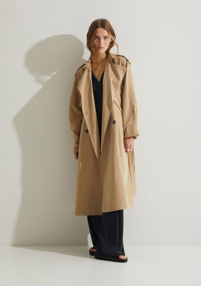 Long Double Breasted Raincoat - Camel