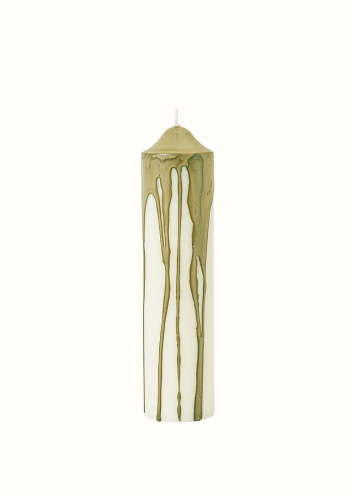 Dryp Pillar Candle, Olive Green