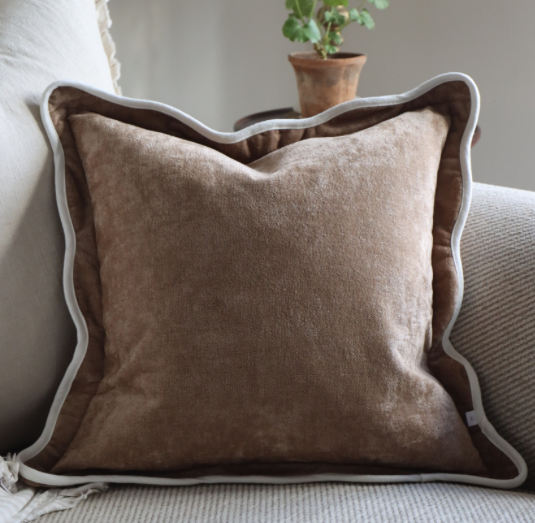 Chloe Coffee Scalloped Edge Cushion 45 x 45cm