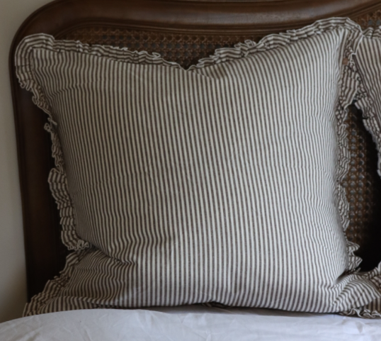 Darcy Dark Brown Stripe Ruffle Cushion 65 x 65cm