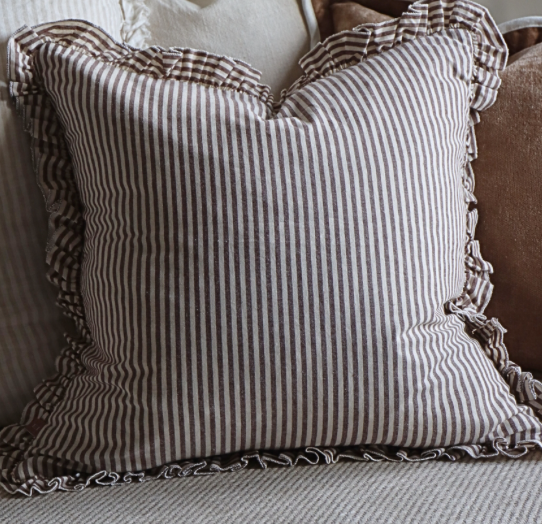 Darcy Dark Brown Stripe Ruffle Cushion 45 x 45cm