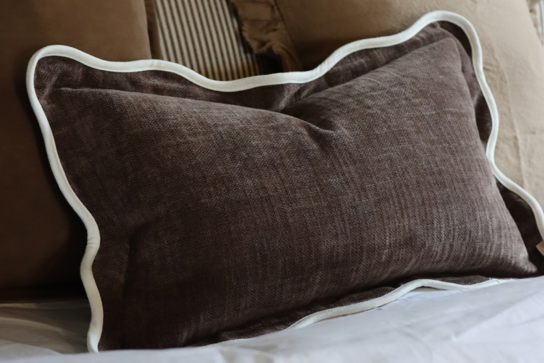 Chloe Dark Brown Scalloped Edge Cushion 50 x 30cm