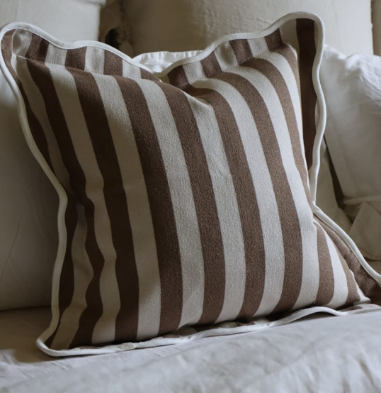 Chloe Brown Stripe Scalloped Edge Cushion 45 x45cm