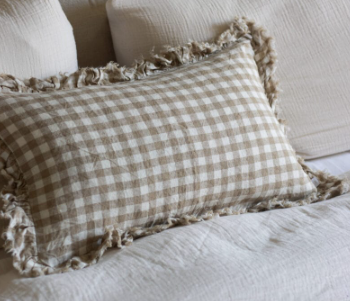 Hallie Light Brown Gingham Cushion 50 x 30cm