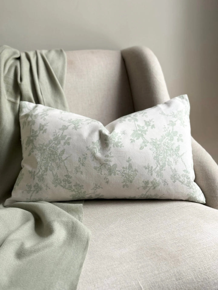 Aria Green Floral Print Cushion 50x30