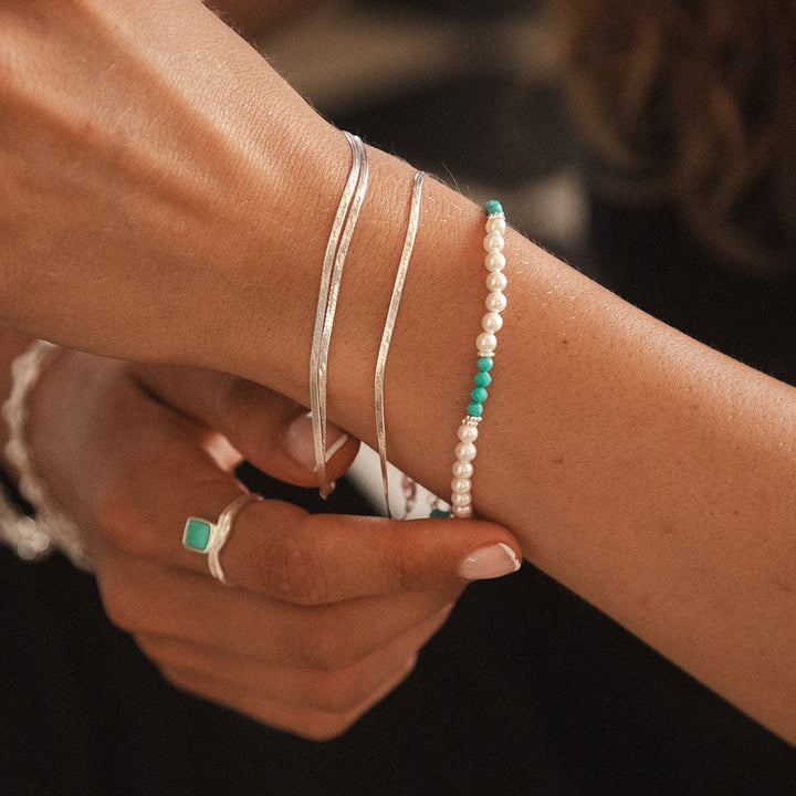 Daisy Pearl Turquoise Beaded Bracelet Sterling Silver