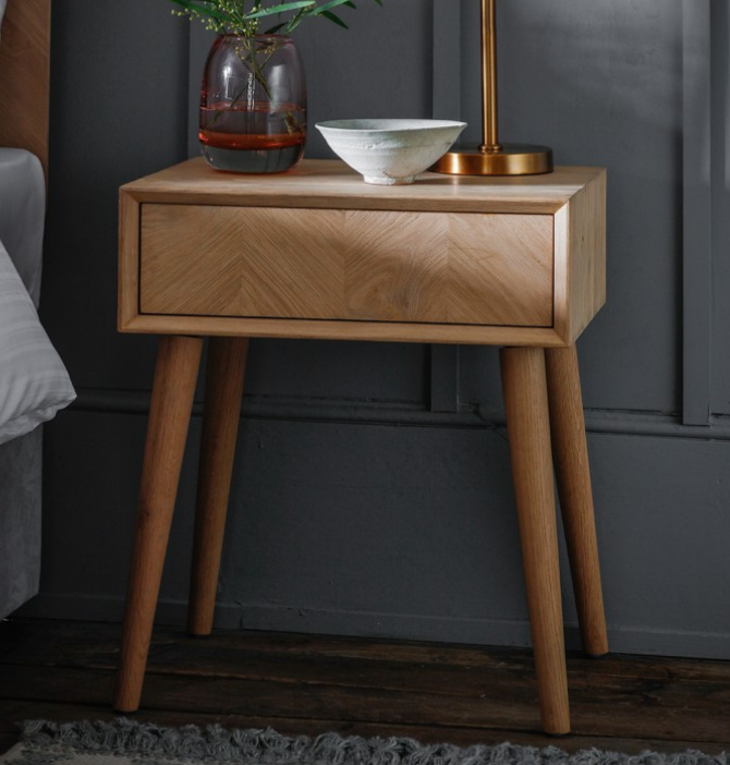 Chevron Bedside Table / Side Table Oak