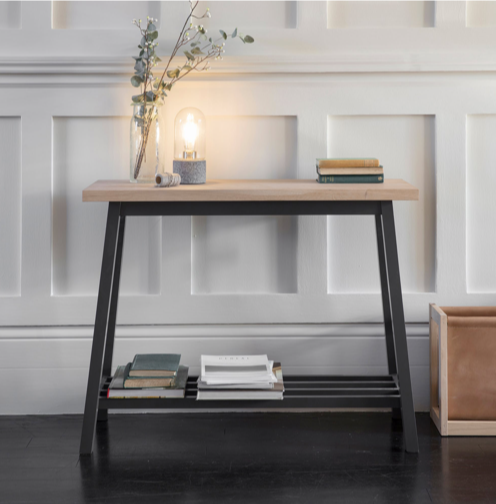 Oak And Black Console Table