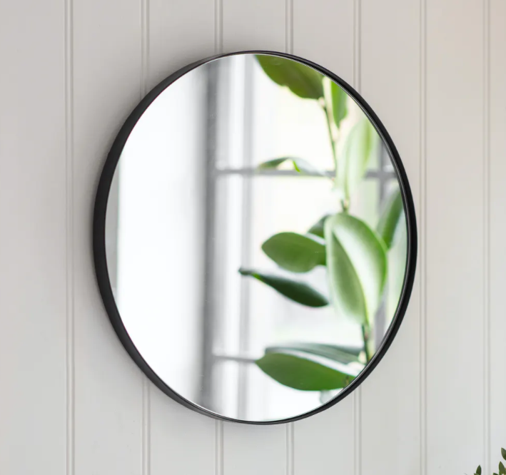 Round Black Metal Frame Wall Mirror 45cm