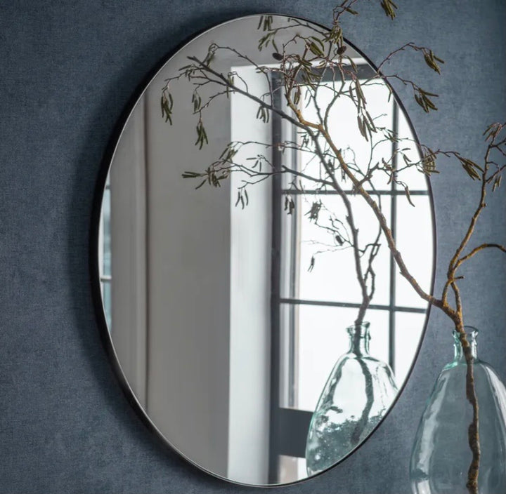 Round Black Metal Frame Wall Mirror 100cm